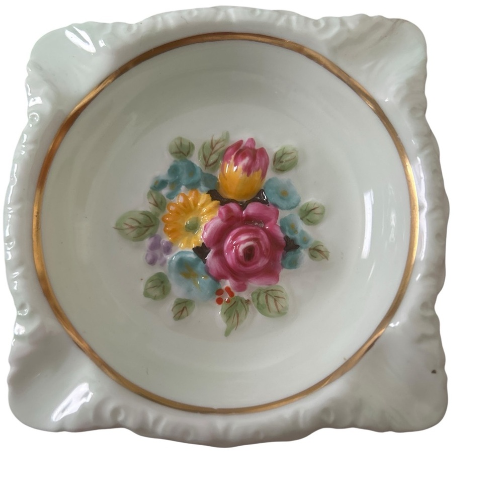 Vintage Paragon Fine Bone China Floral Pin Dish England  greenish hue Gold Trim